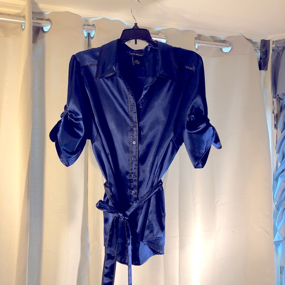 Lane Bryant blue short sleeve blouse with belt